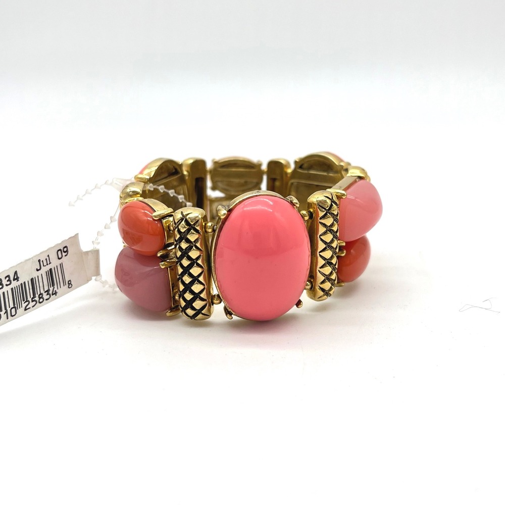 Gerald Yosca Coral & Pink Beaded Stretch Bracelet‎ Gold Tone Fashion Jewelry